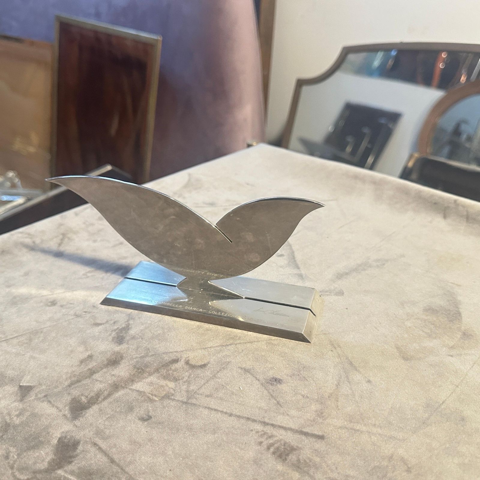 1200.0 1990s Minimalist Silver Plated Sculpture La Colombella Bianca By Lino Sabattini photo