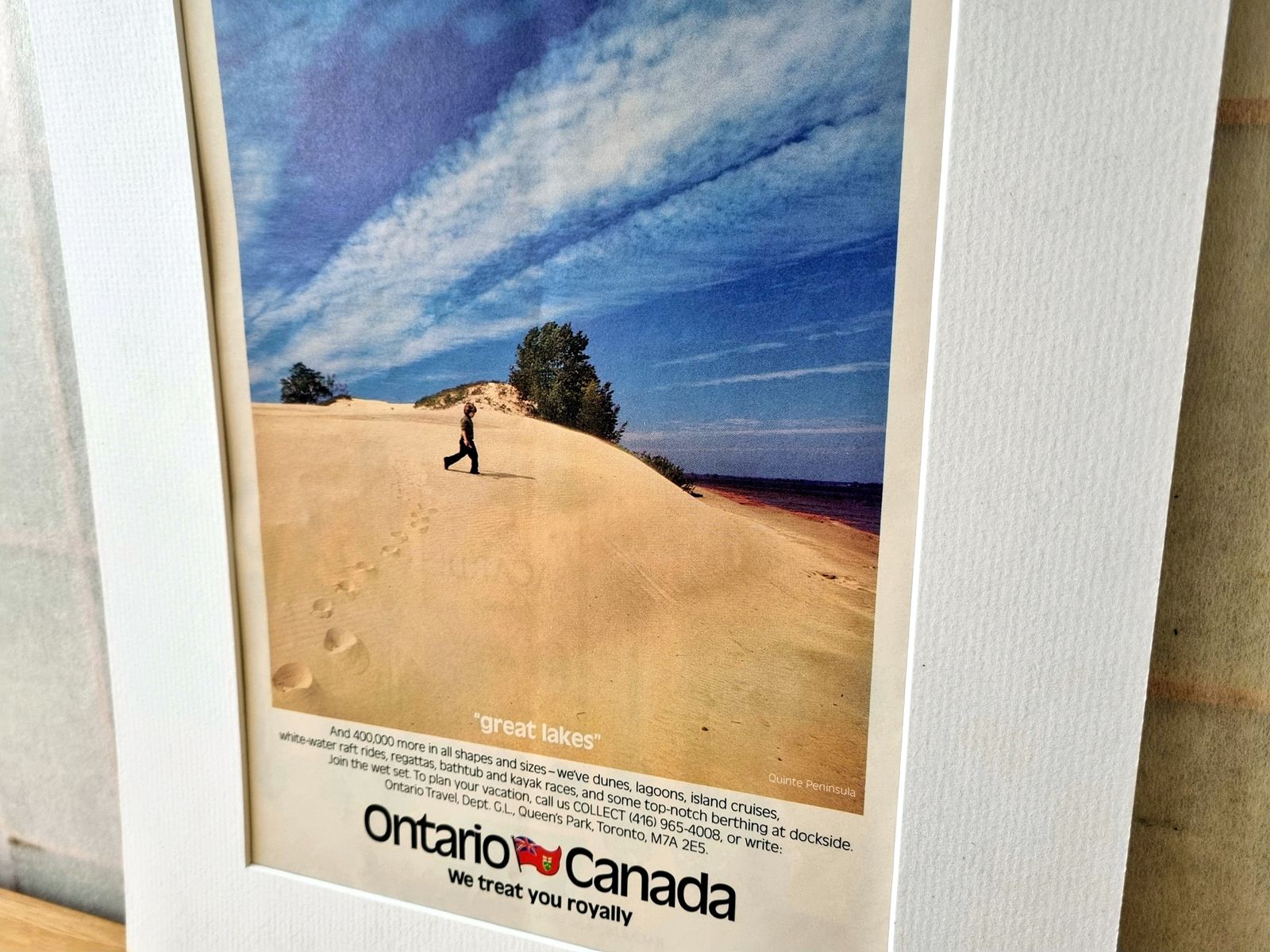 Ontario Canada Summer Poster Ad, Great Lakes Sand Dunes Scene, 1970s, Travel Tourism Print Advert photo for sale