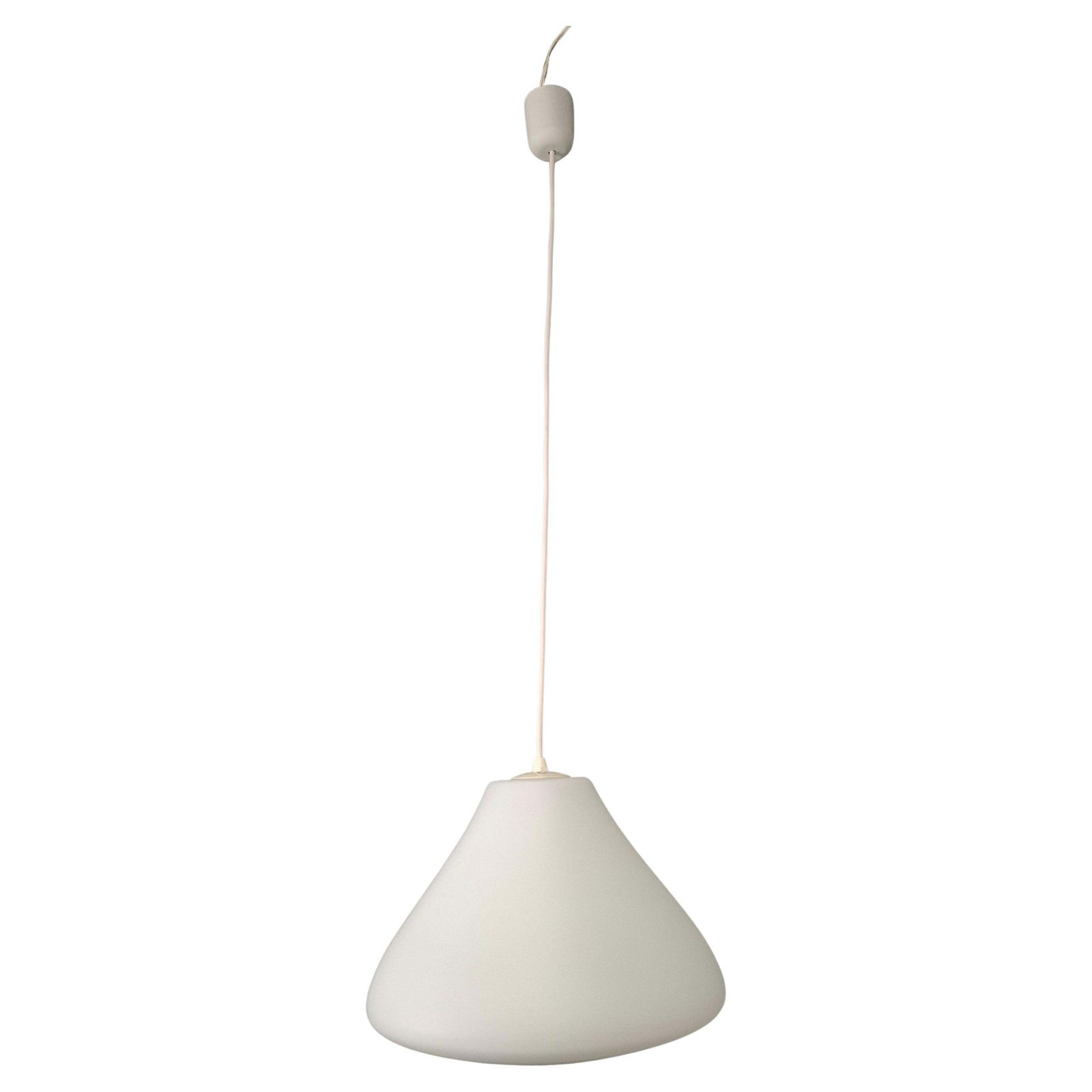 Czechoslovak Midcentury Modern Pendant Light In Opaline Glass And Plastic, 1970s