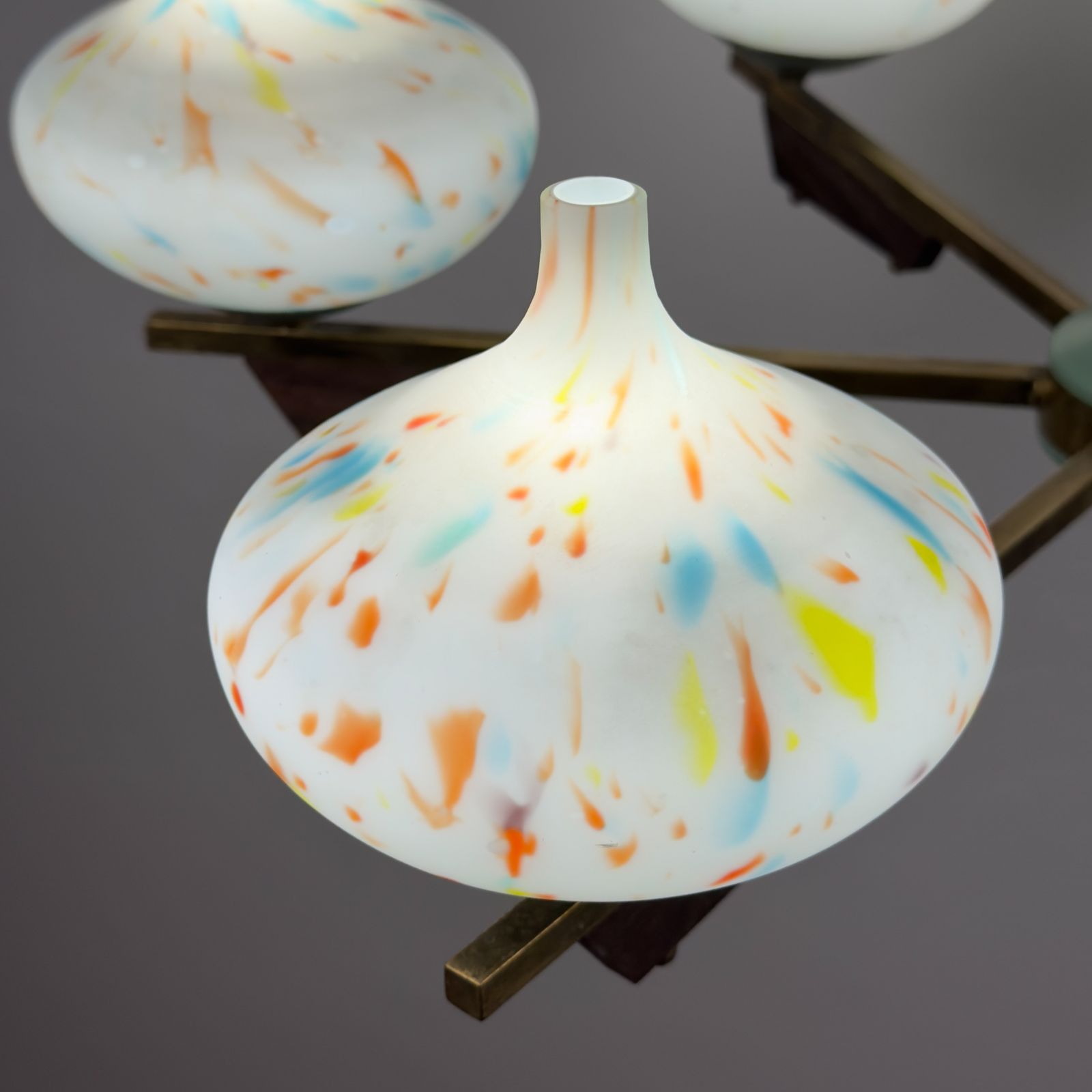 Mid Century Stilnovo Chandelier With Teak And Murano Glass, Italy 1940 50s photo buy