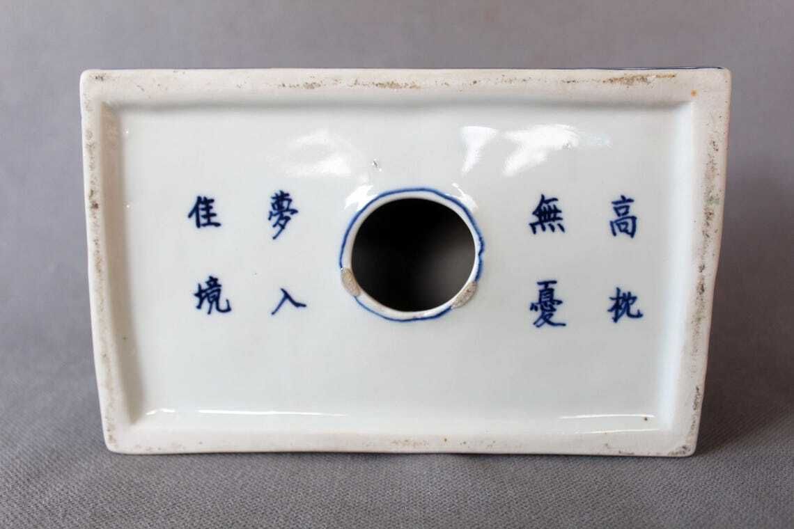 photo for sale Vintage Porseleinen Blauw Wit Kussensteunen / Hoofdsteun, Chinese Stijl