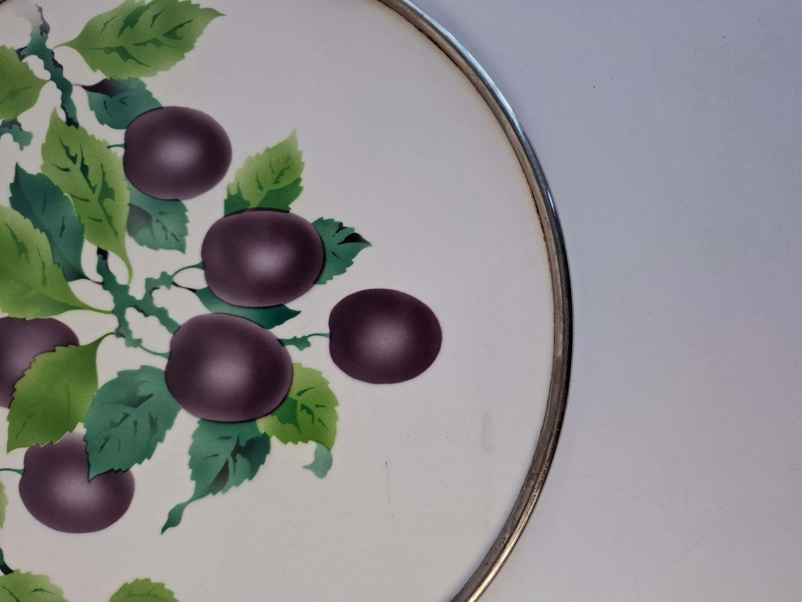 Czechoslovak Art Deco Porcelain Tray With Plum Motif And Metal Rim, 1930s photo furniture