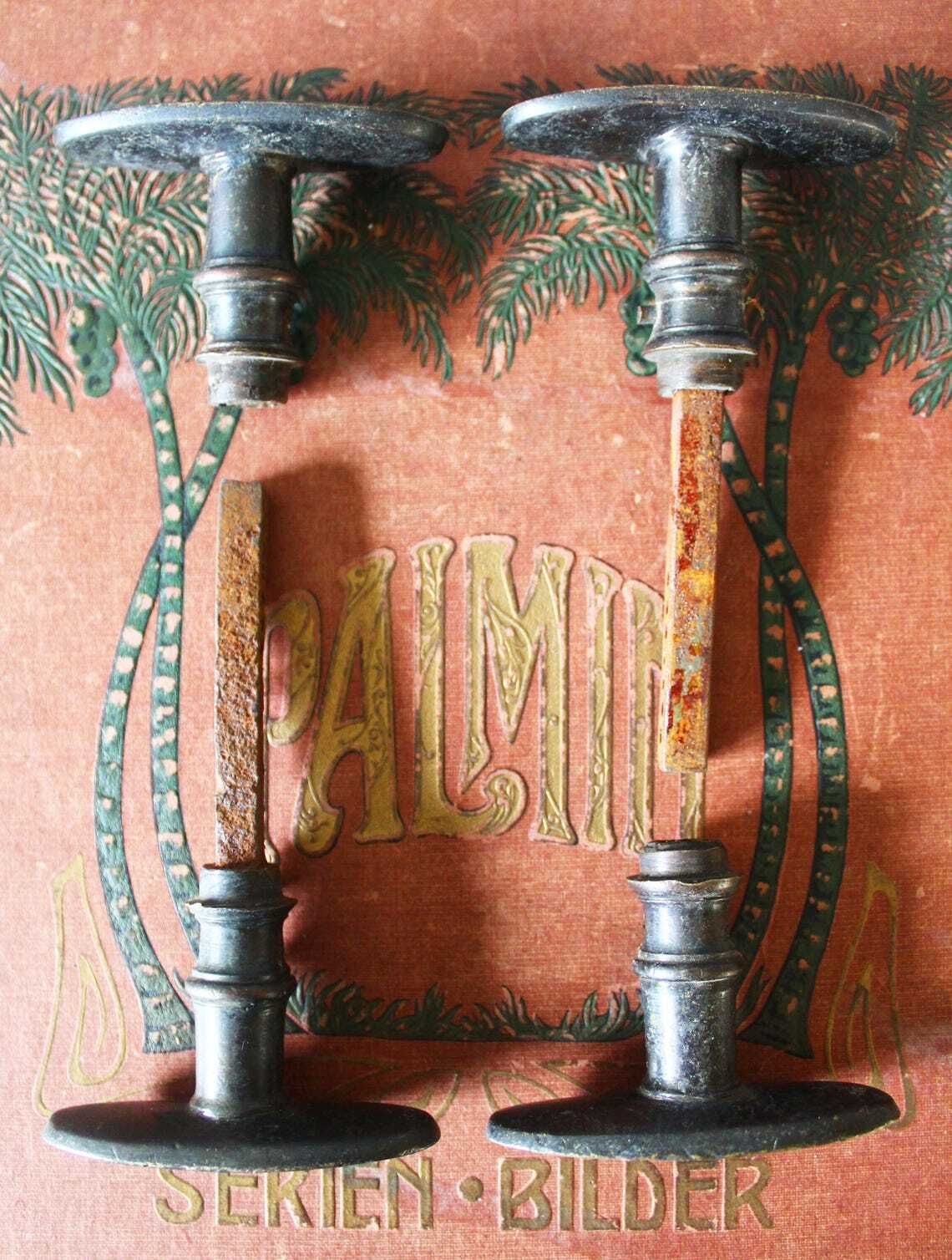 Set Of 4 Handles With Rods Antique Cast Brass Door Handles Hardware Restoration Door Pull Entrance Architectural Salvage Restoration photo furniture