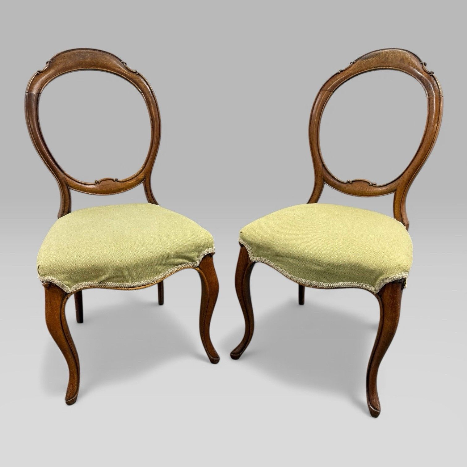 Pair Of Antique Victorian Walnut Balloon Back Chairs