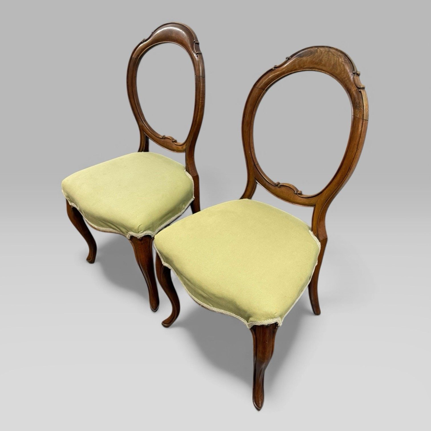 Pair Of Antique Victorian Walnut Balloon Back Chairs photo for sale