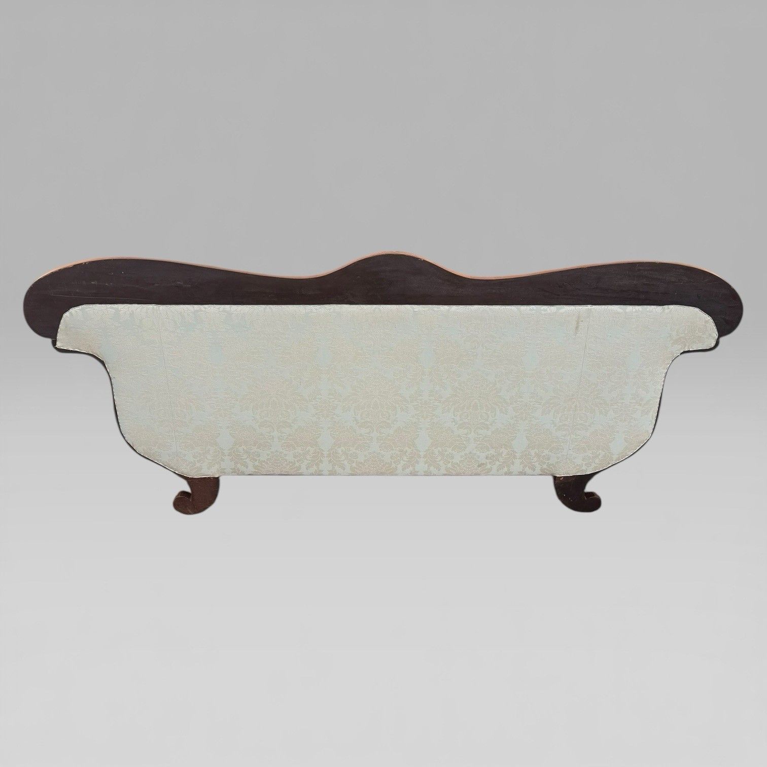 photo for sale Antique 19th Century French Empire Flame Mahogany Sofa With Carved Details