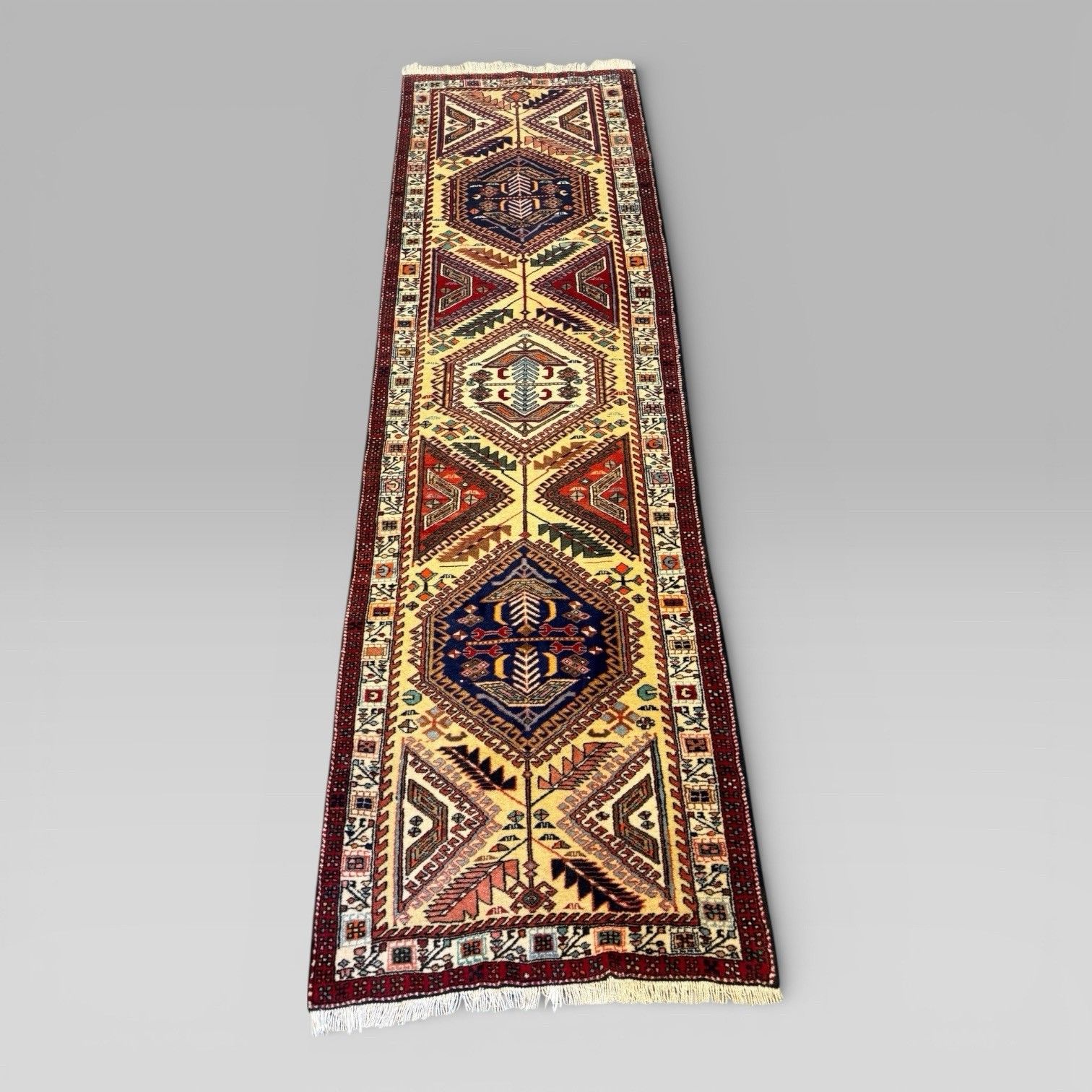 Vintage Middle Eastern Sarab Wool Runner Rug Red & Yellow Geometric 298x85