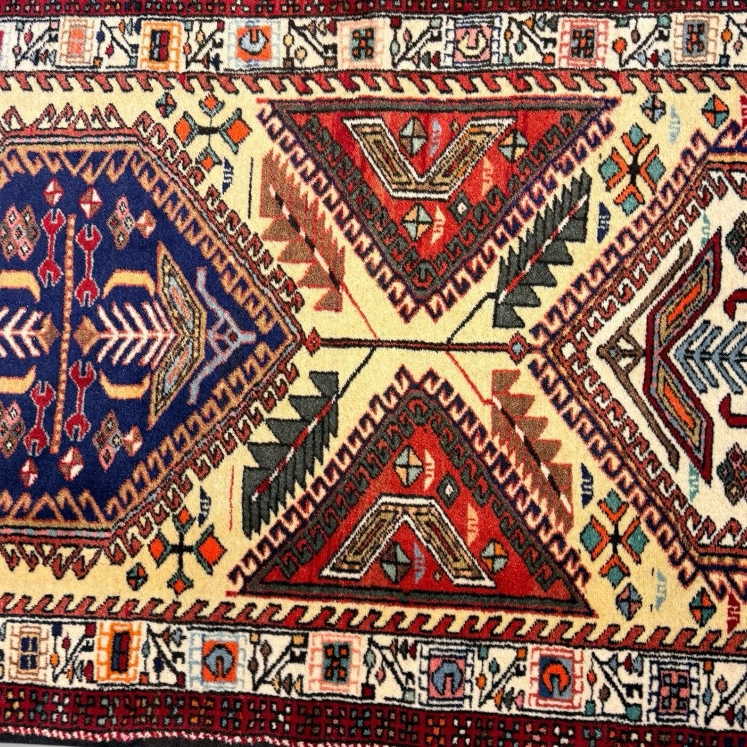 Vintage Middle Eastern Sarab Wool Runner Rug Red & Yellow Geometric 298x85 photo 450.0