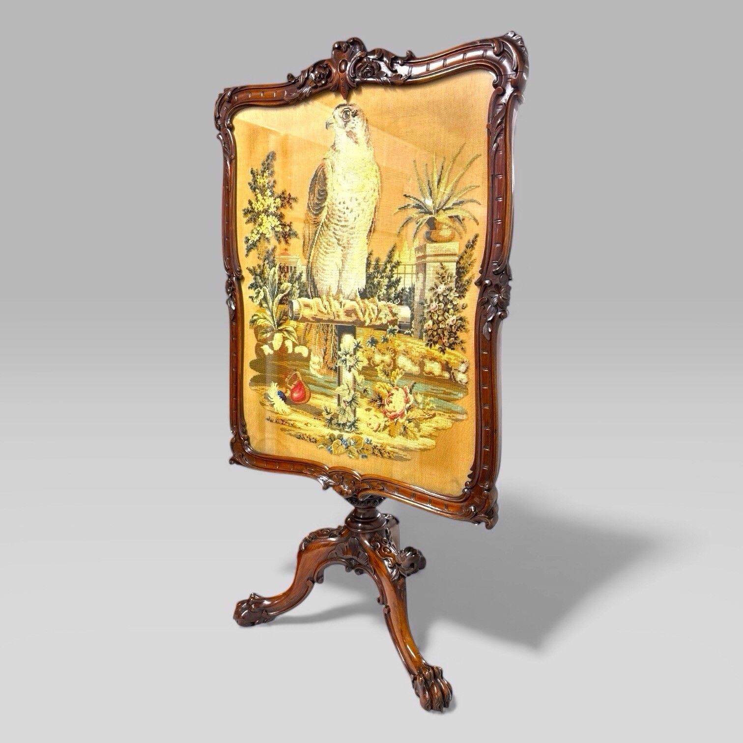 Antique William IV Gillows Carved Rosewood Tilt Top Tripod Table Fire Screen photo for sale
