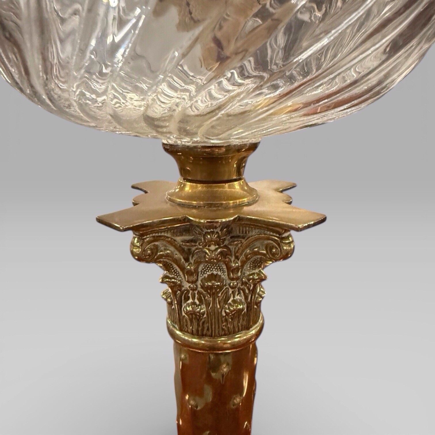 Antique Victorian Duplex Etched Glass Tulip Shade Oil Lamp With Brass Column photo 350.0