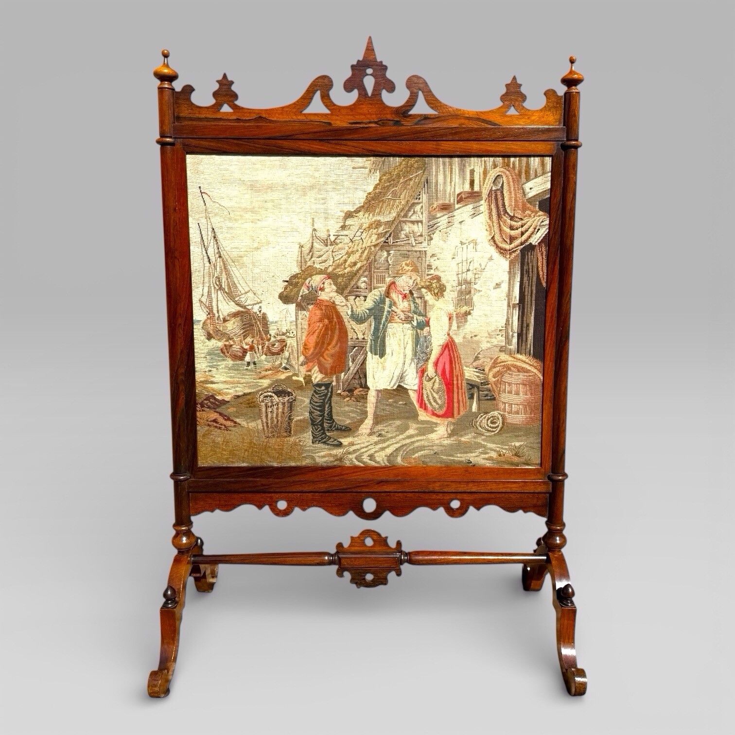 Antique English Victorian Rosewood & Needlework Cheval Fire Screen photo furniture