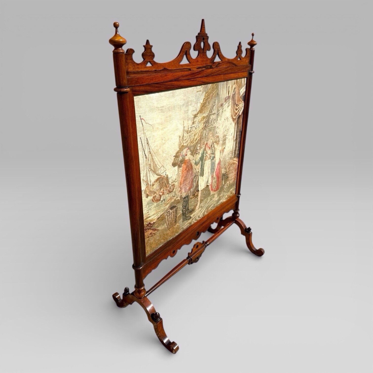 Antique English Victorian Rosewood & Needlework Cheval Fire Screen photo for sale