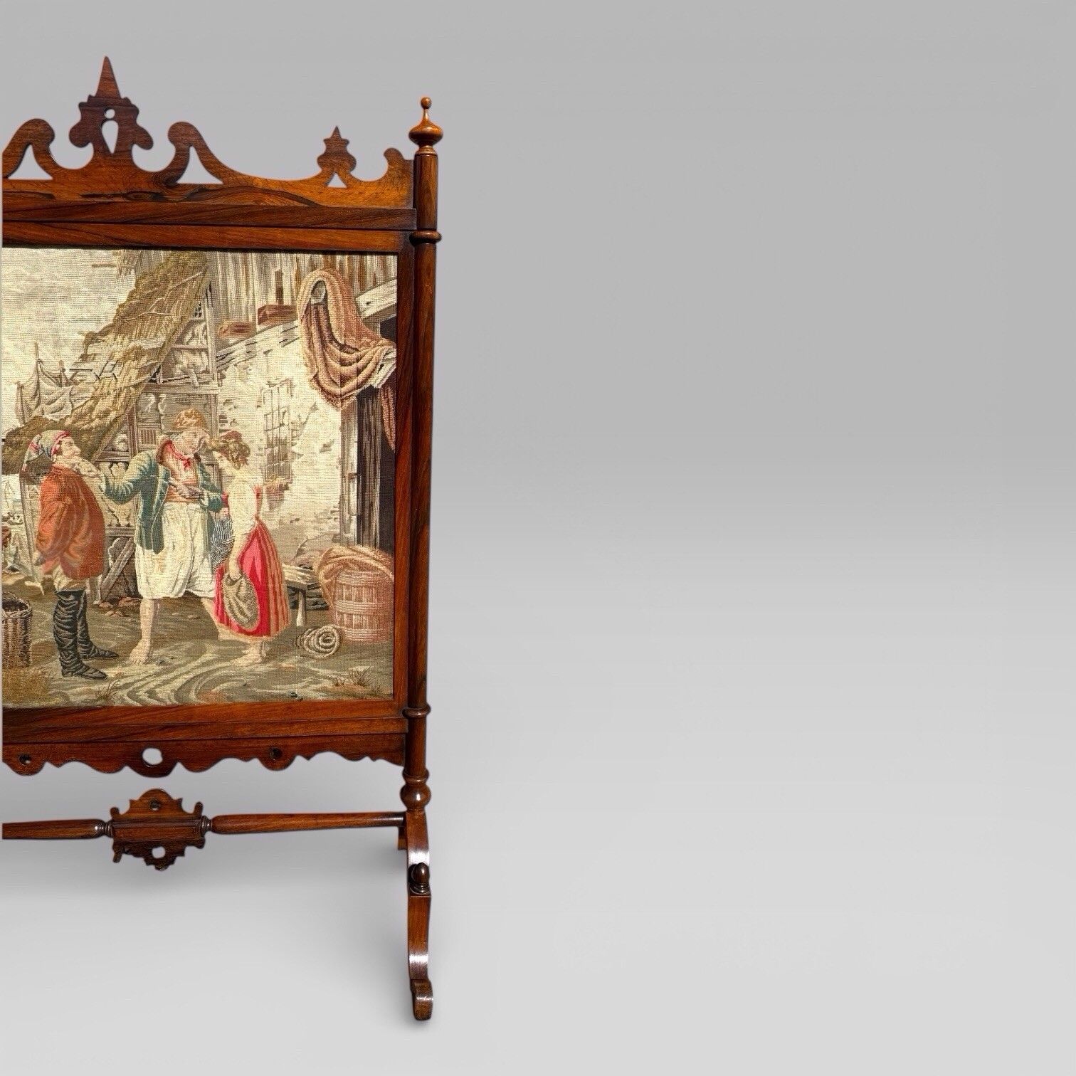 photo furniture Antique English Victorian Rosewood & Needlework Cheval Fire Screen