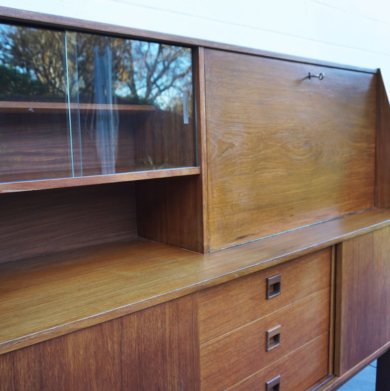 Portwood Mid Century Teak Wood Sideboard Home Bar With Shelving Lockable photo furniture