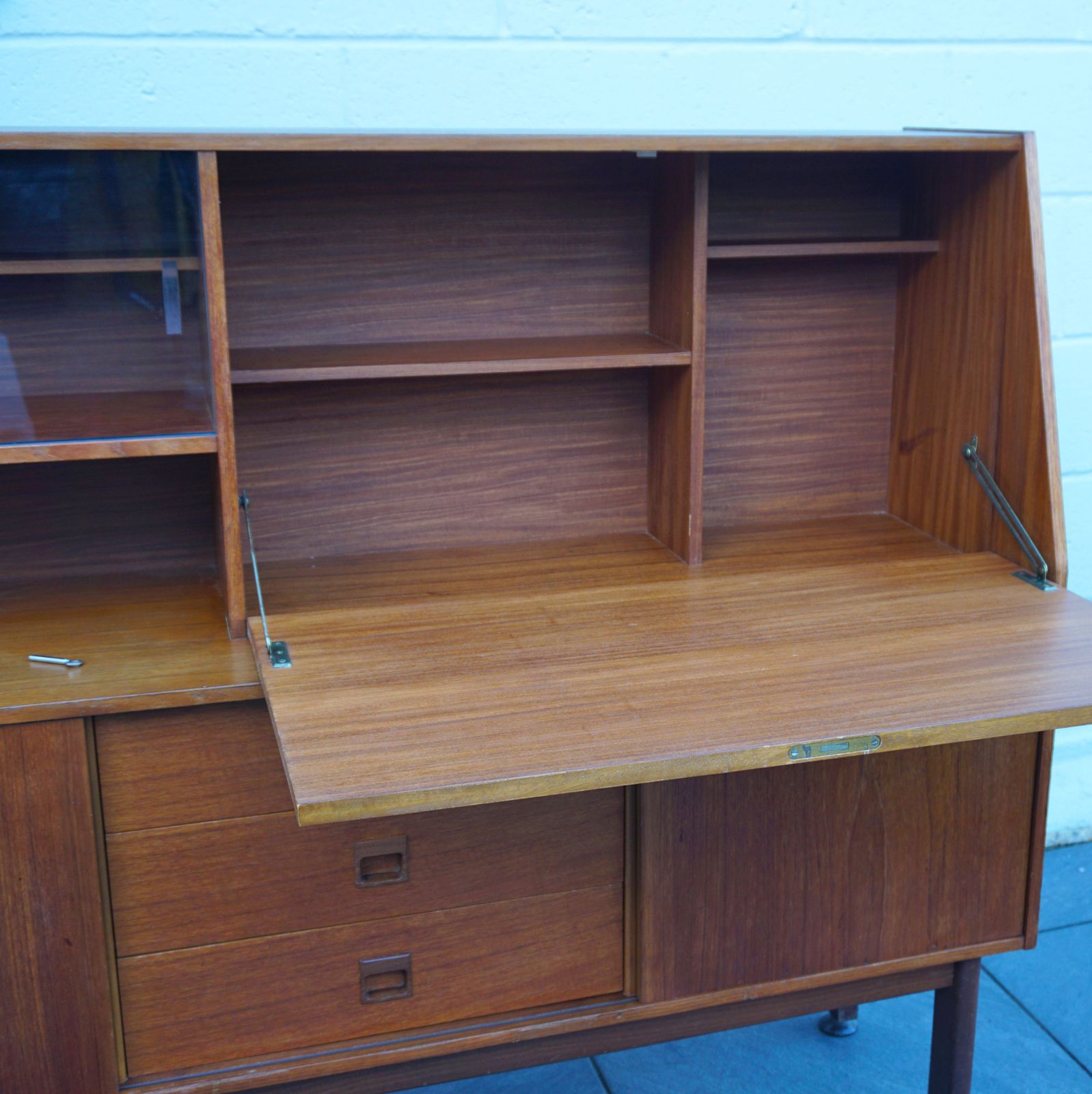 Portwood Mid Century Teak Wood Sideboard Home Bar With Shelving Lockable photo for sale