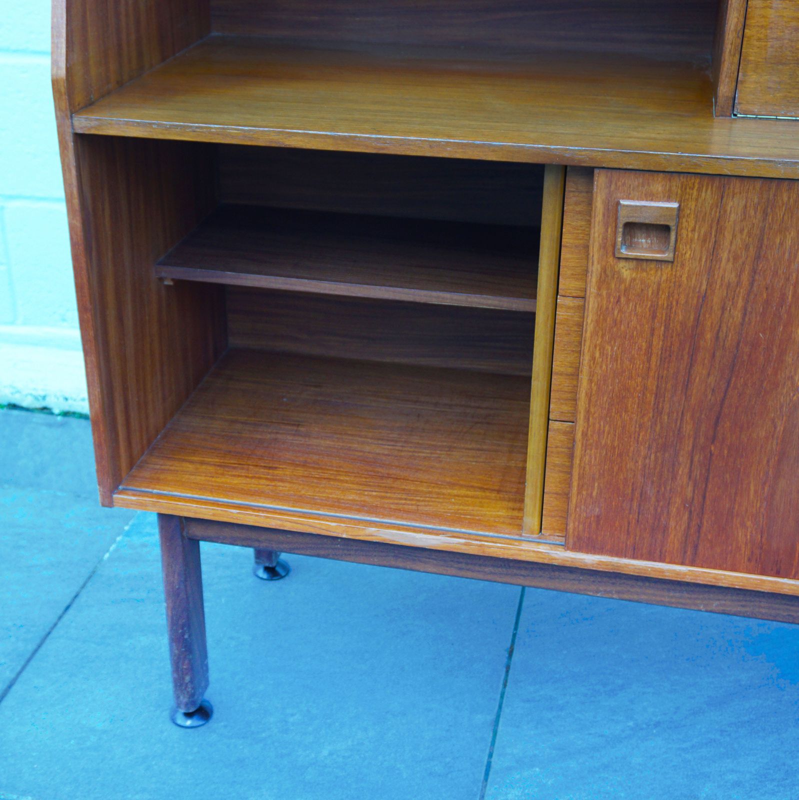 Portwood Mid Century Teak Wood Sideboard Home Bar With Shelving Lockable photo 425.0