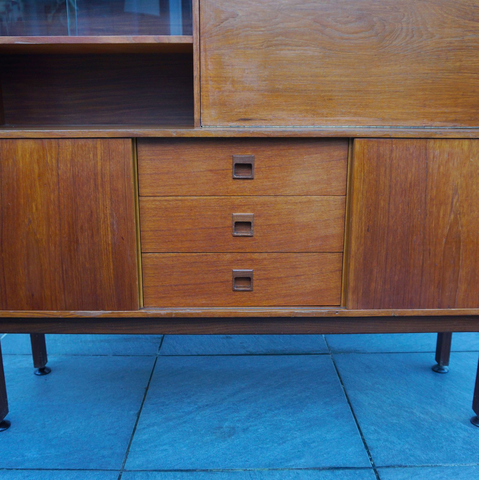 Portwood Mid Century Teak Wood Sideboard Home Bar With Shelving Lockable photo vinterior
