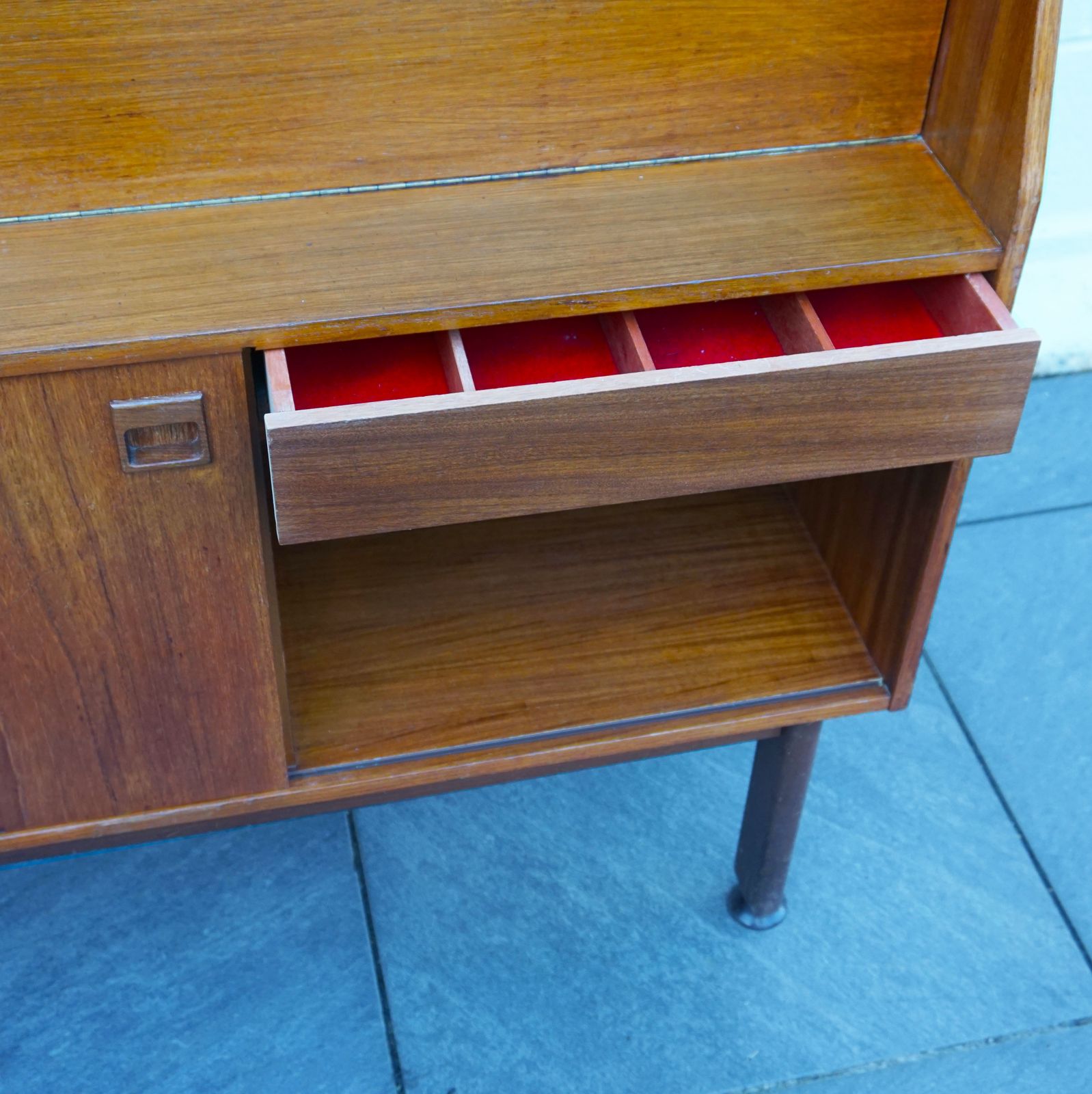 photo furniture Portwood Mid Century Teak Wood Sideboard Home Bar With Shelving Lockable