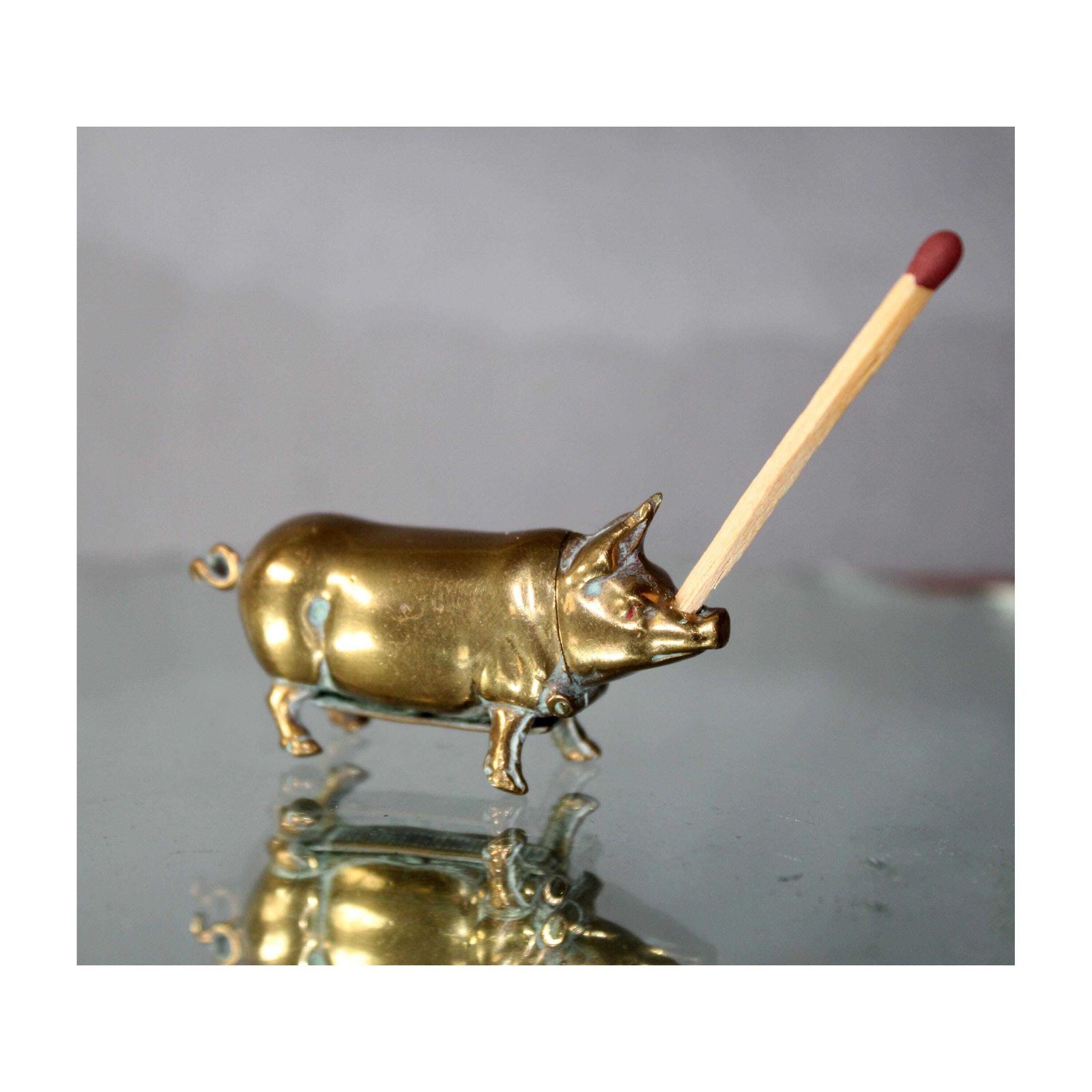 Antique Brass Pig Go To Bed Vesta Case, Match Holder, Night Light, British Victorian Novelty, Match Striker, Hinged, 19th Century photo furniture