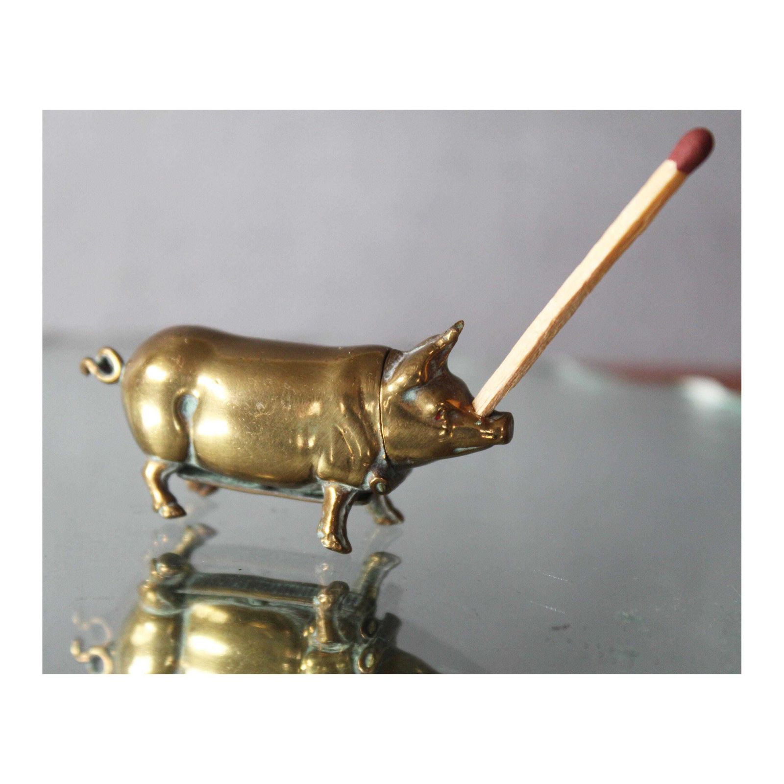 photo buy Antique Brass Pig Go To Bed Vesta Case, Match Holder, Night Light, British Victorian Novelty, Match Striker, Hinged, 19th Century