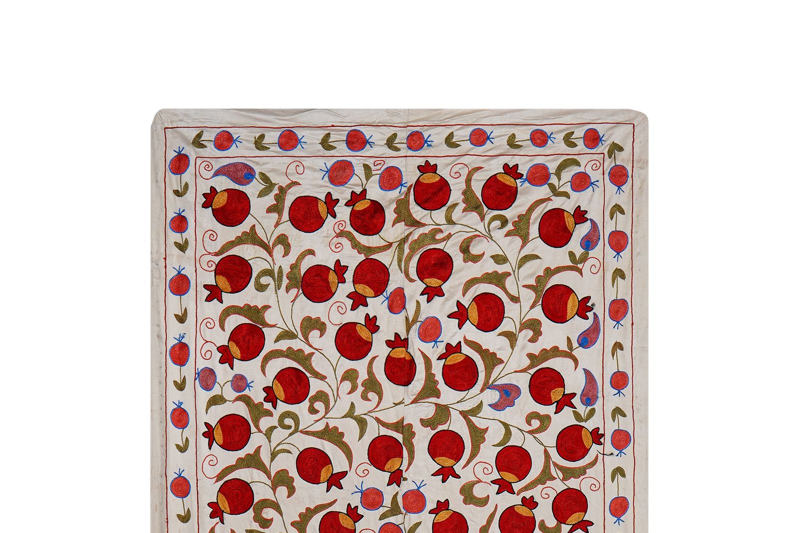 Red Uzbek Suzani Wall Hanging – Pomegranate & Animal Motif Embroidered Textile '7'5'' X 10'2'' photo 400.0