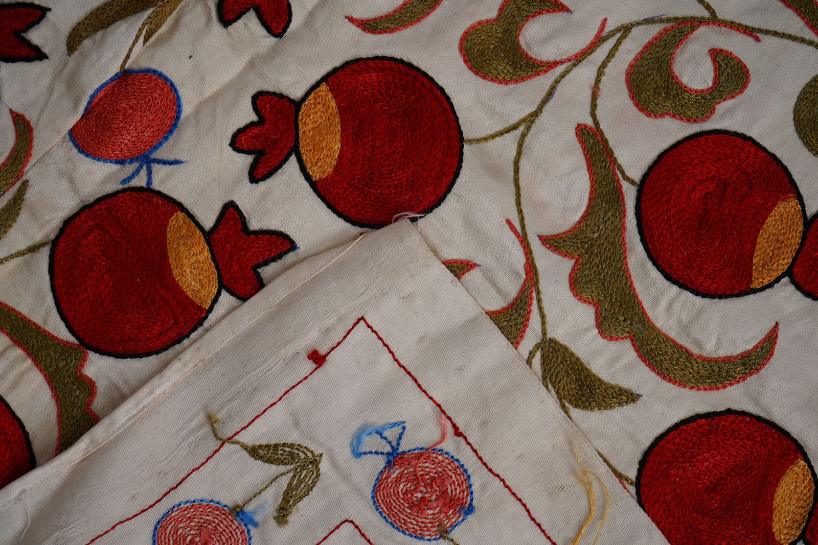 Red Uzbek Suzani Wall Hanging – Pomegranate & Animal Motif Embroidered Textile '7'5'' X 10'2'' photo vintage