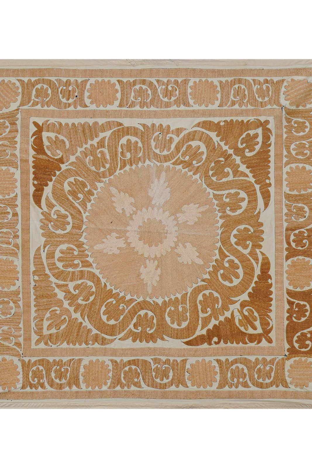 Uzbek Suzani Centerpiece Fabric, Hand Embroidered Table Textile 4'4'' X 4'5'' photo for sale