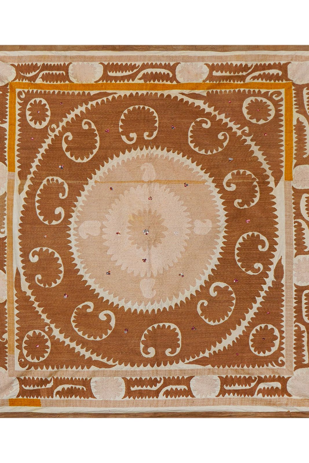 Suzani Wall Hanging Decor   Brown Pink Suzani Table Cloth   Uzbek Embroidery Neutral Textile 4'4'' X 4'4'' photo furniture