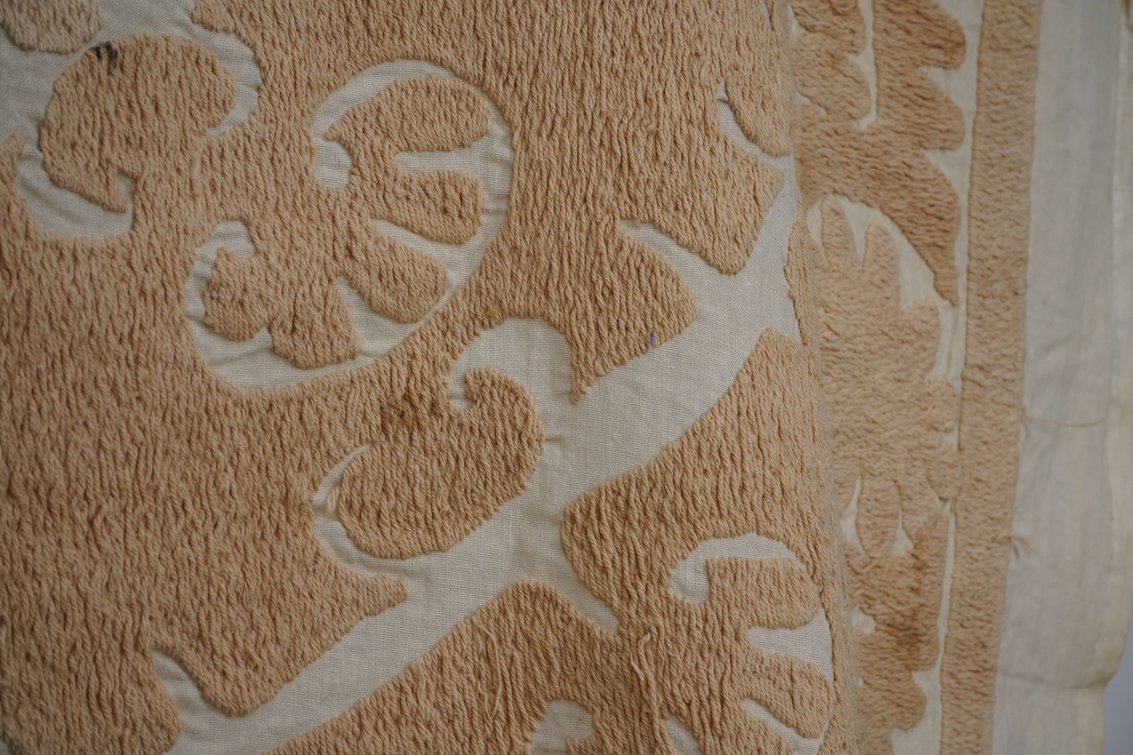 photo for sale Minimal Neutral Suzani Textile, Beige Uzbek Table Cover Decor 4'4'' X 4'4''