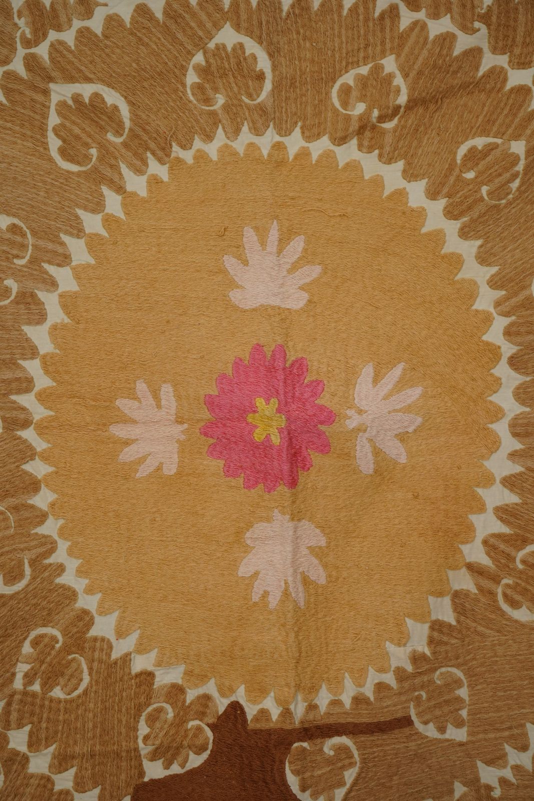 Suzani White Washed Pale Tribal Camel Uzbek Cloth 4'3'' X 4'6'' photo Textiles