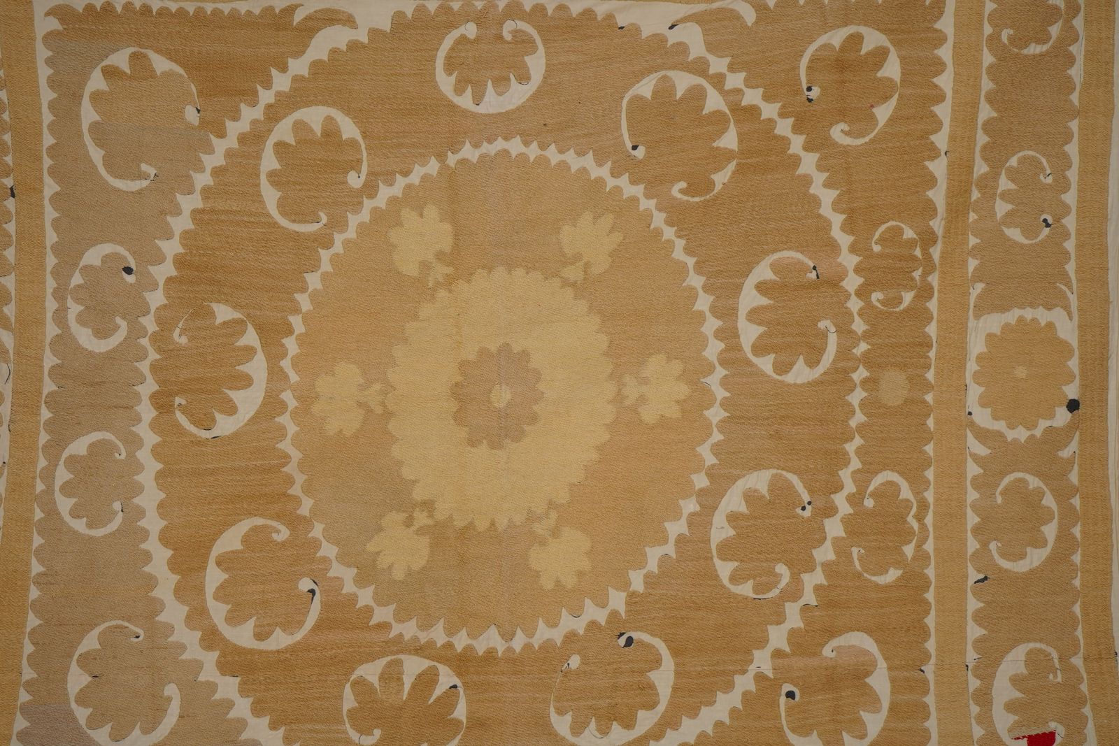 Soft Earth Tone Suzani Textile, Hand Stitched Uzbek Home Decor 4'2'' X 4'8'' photo for sale