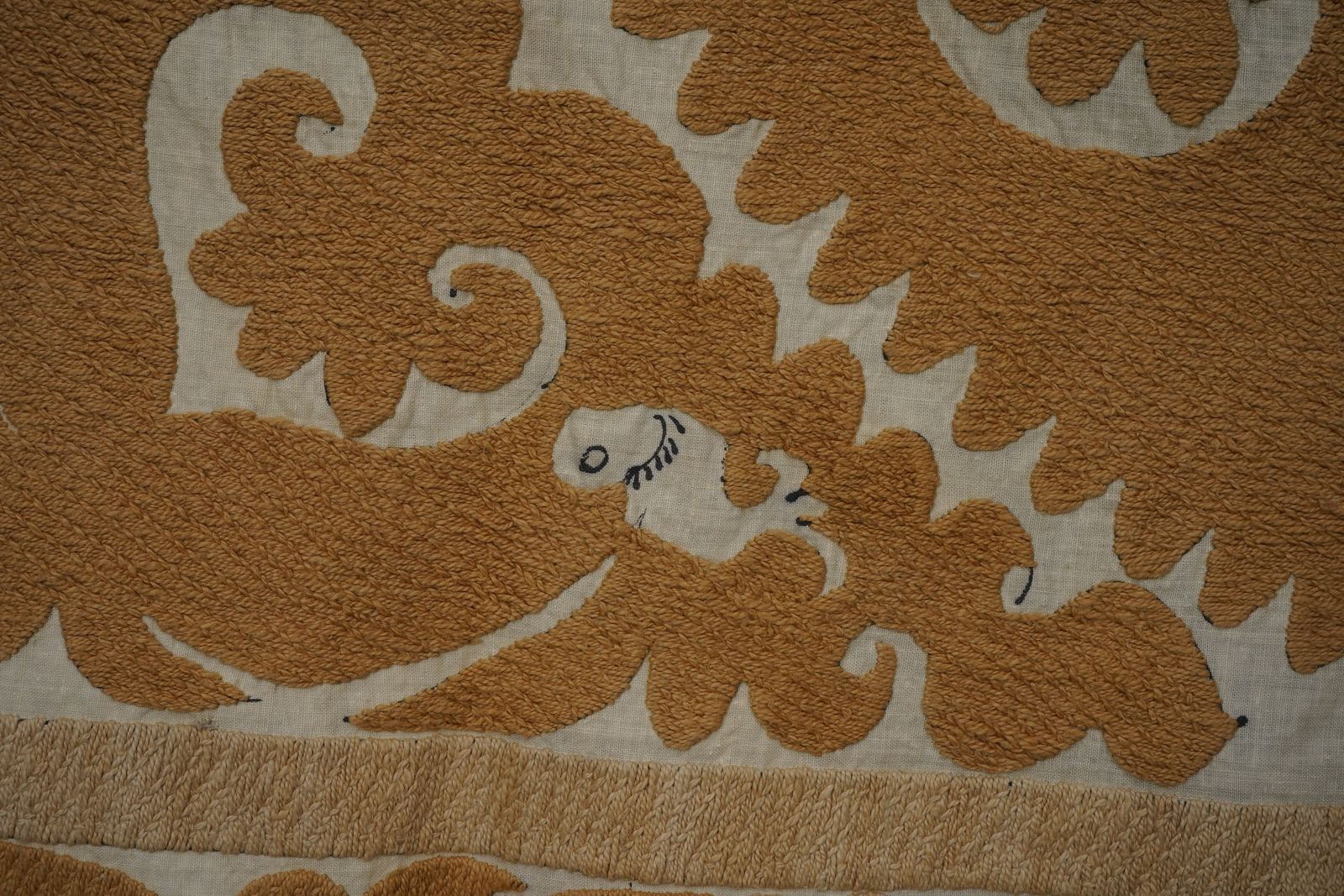 photo furniture Vintage Uzbek Suzani | Hand Embroidered Pink & Tan Floral Medallion Square 4'1'' X 4'4''
