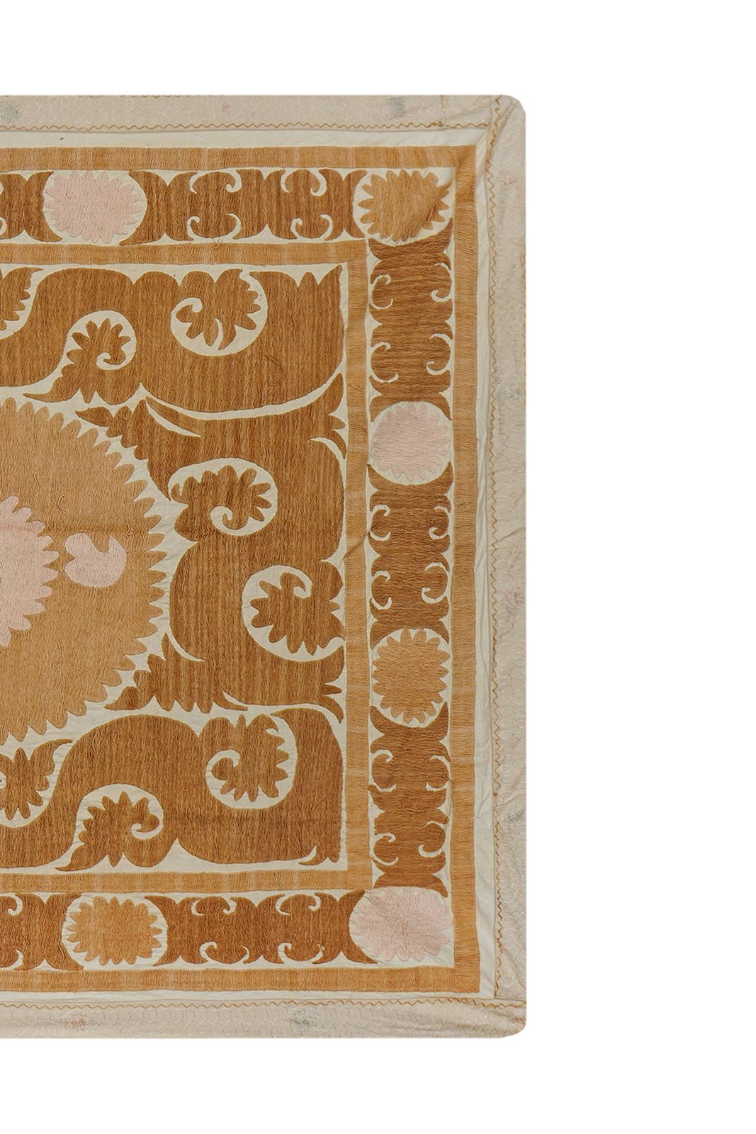Suzani Wall Hanging Decor   Faded Tan Suzani Table Cloth   Uzbek Embroidery Textile 4'1'' X 4'9'' photo furniture