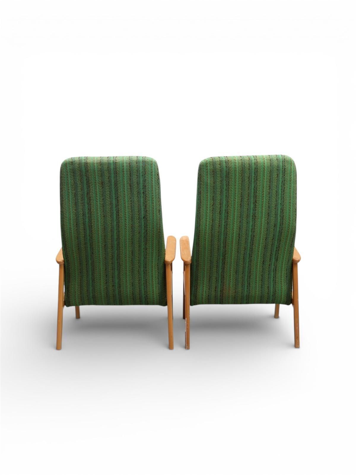 Pair Of 1950s Scandinavian Beech High‑Back Armchairs In Green Upholstery photo for sale