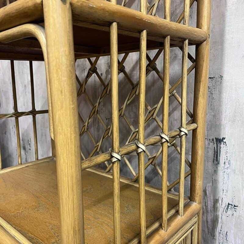 Vintage Bamboo Arched Shelving Unit Drawer Double Cupboard Lattice Back photo buy