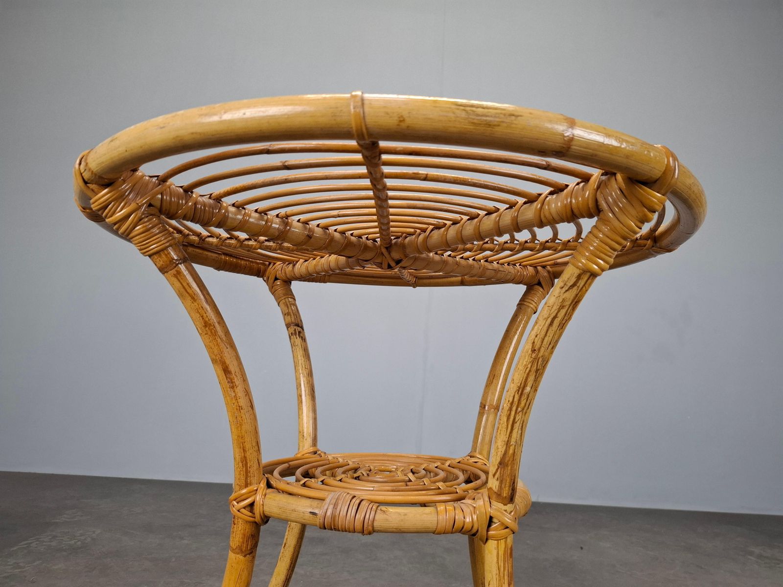 photo for sale Czechoslovak Midcentury Rattan And Bamboo Side Table, 1960s