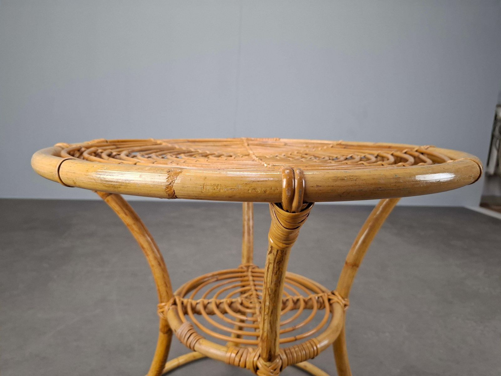 photo vintage Czechoslovak Midcentury Rattan And Bamboo Side Table, 1960s