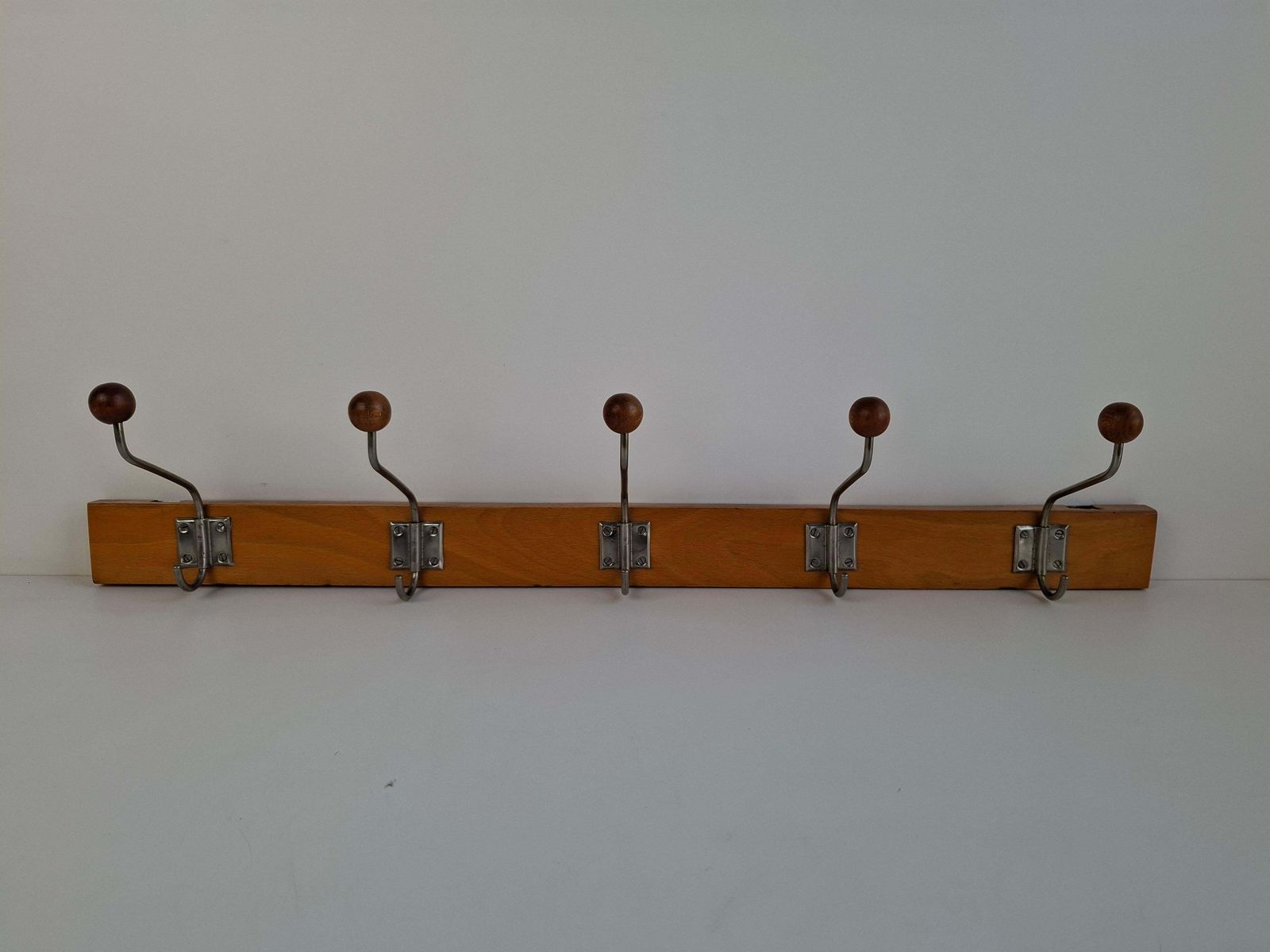 photo buy Czechoslovak Midcentury Wooden And Metal Wall Coat Rack, 1960s