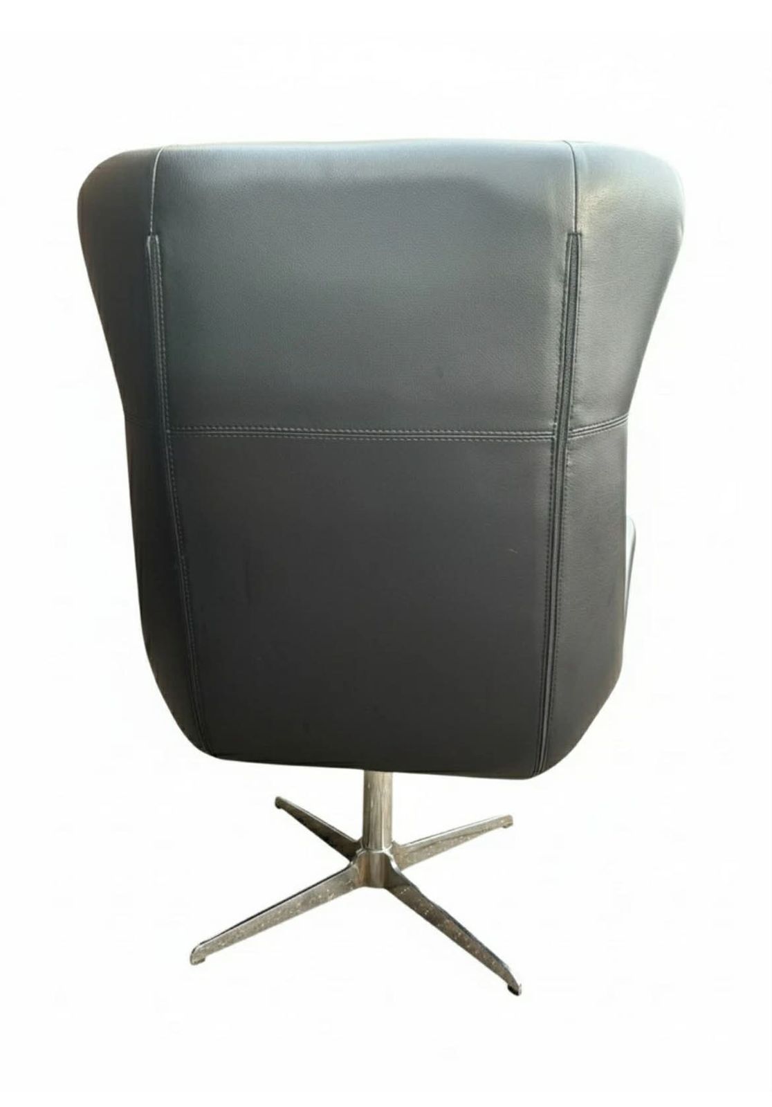 Set Of 6 1970's Vintage Swivel Office Chair, Reupholstered In Black Leather photo Furniture
