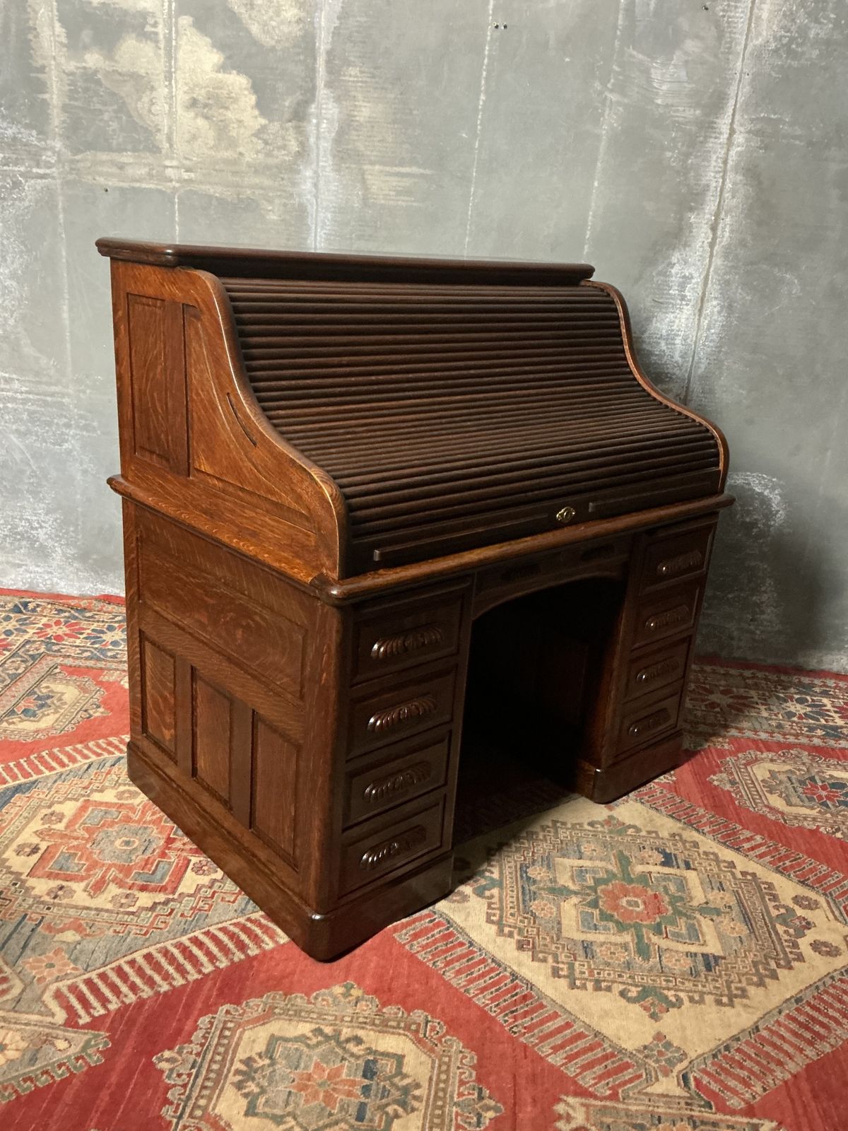 Antique Roll Top Desk, 1900s, Oak photo vinterior