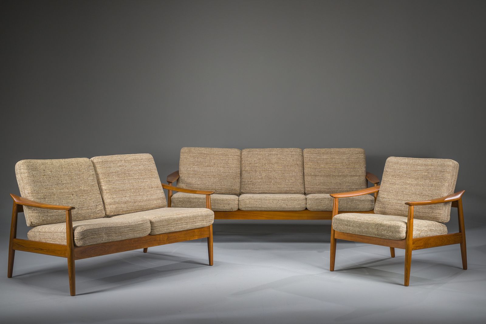 Danish Modern Seating Set In Teak By Arne Vodder For Cado 1960s, Set Of 3