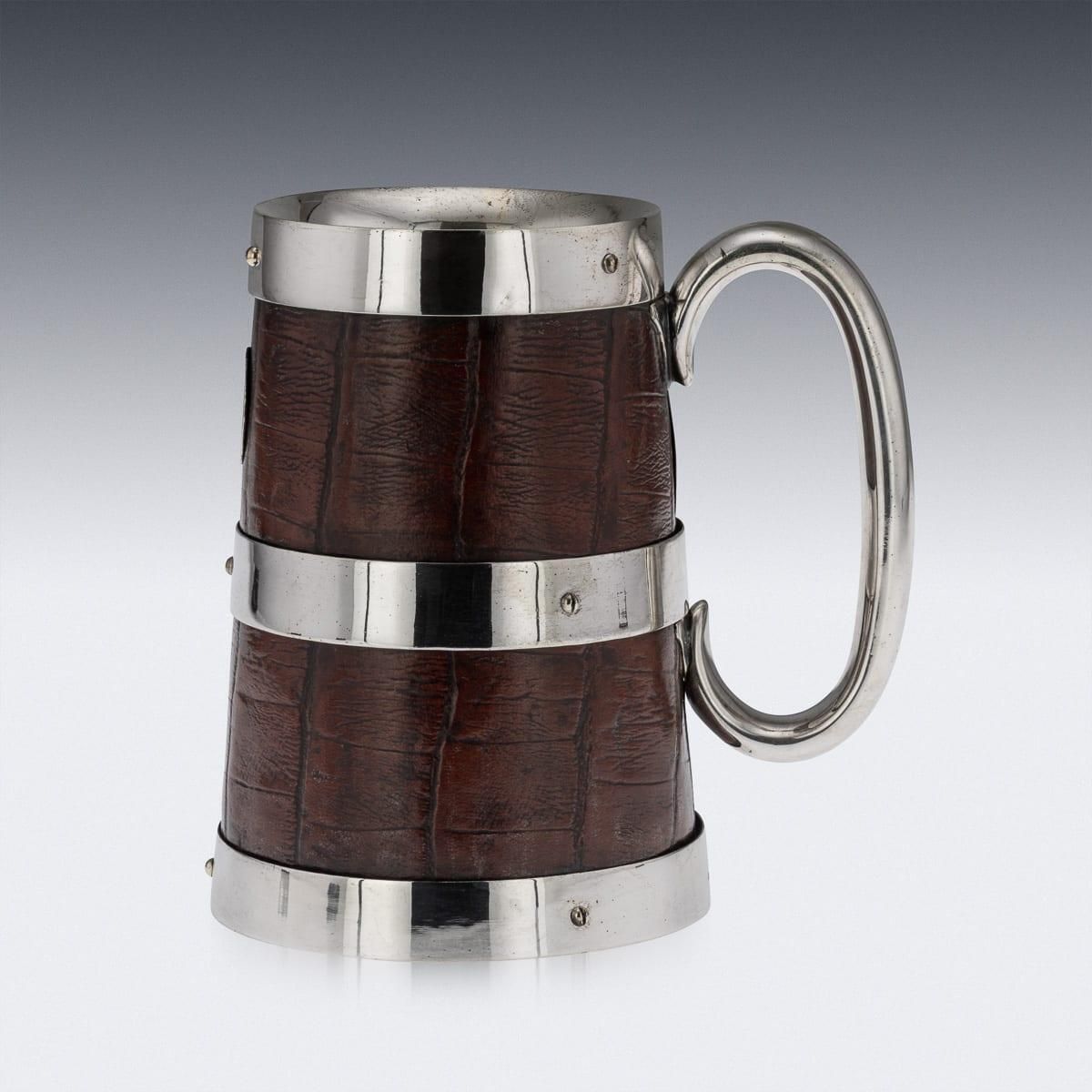Antique Elkington & Co. Flagon, Silver Plate & Crocodile Leather, 1897 photo for sale