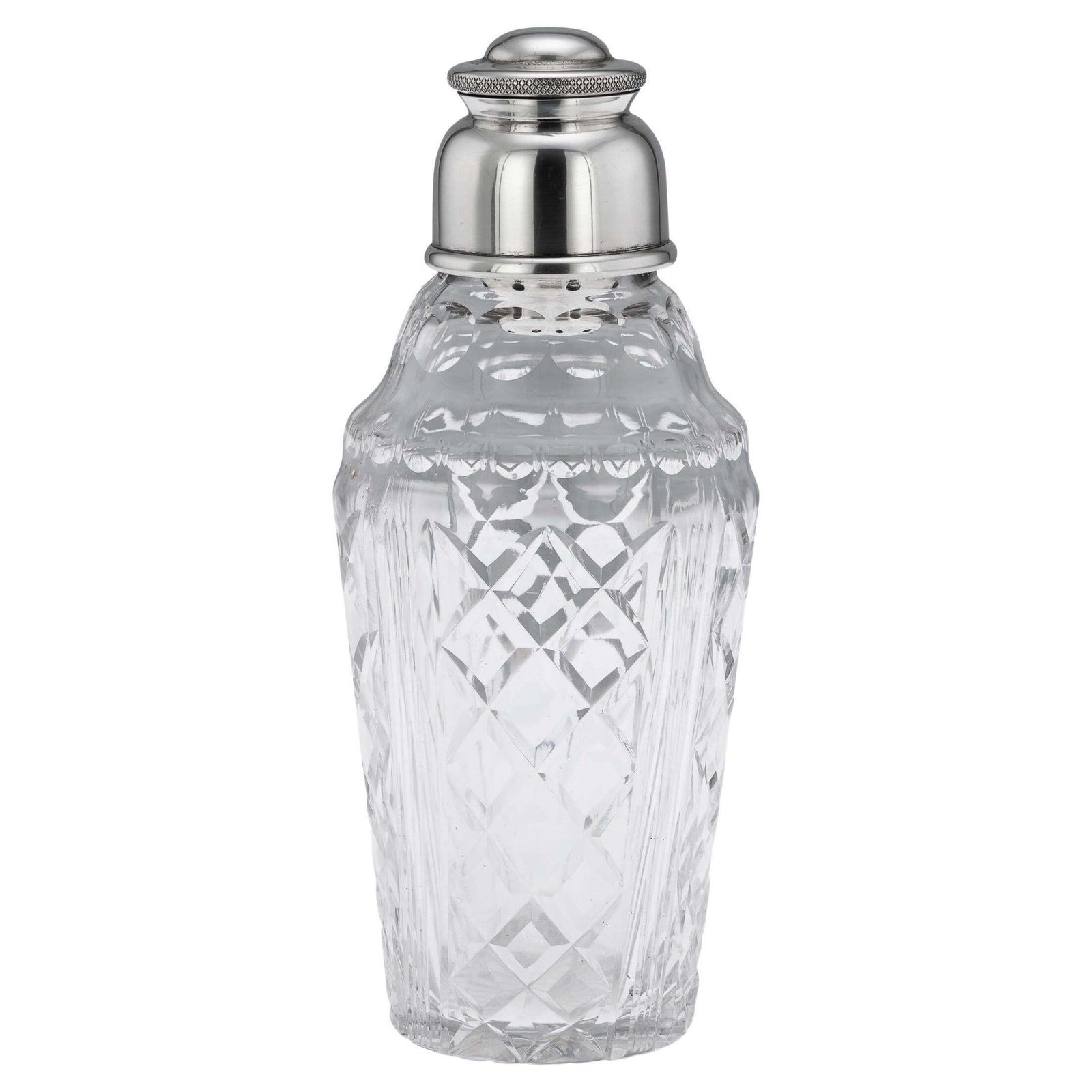 Mappin & Webb Cocktail Shaker, Solid Silver & Cut Glass, English, 1949