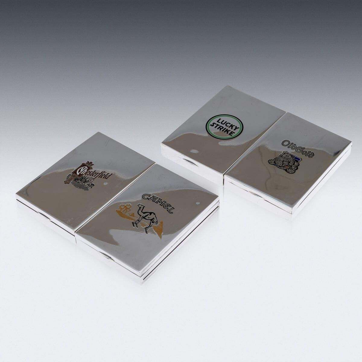 Set Of Four American Solid Silver & Enamel Cigarette Boxes By Cartier photo 5099.0