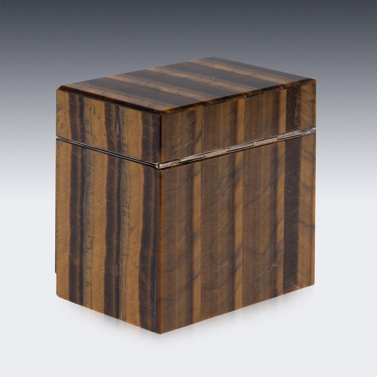 Italian Solid Silver Mounted Box, Tiger's Eye & Agate, 20th Century photo 1526.0