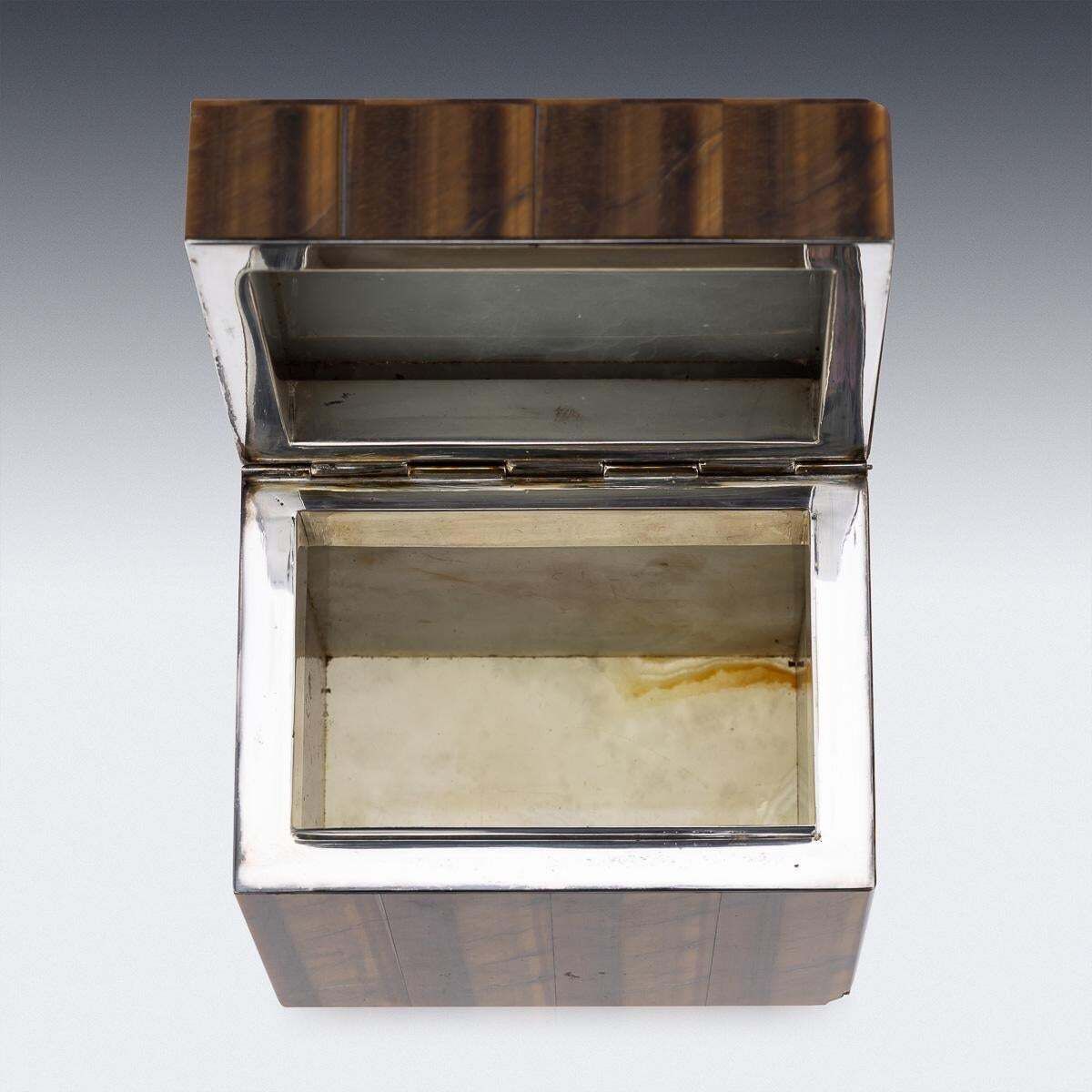 Home Decor Italian Solid Silver Mounted Box, Tiger's Eye & Agate, 20th Century photo