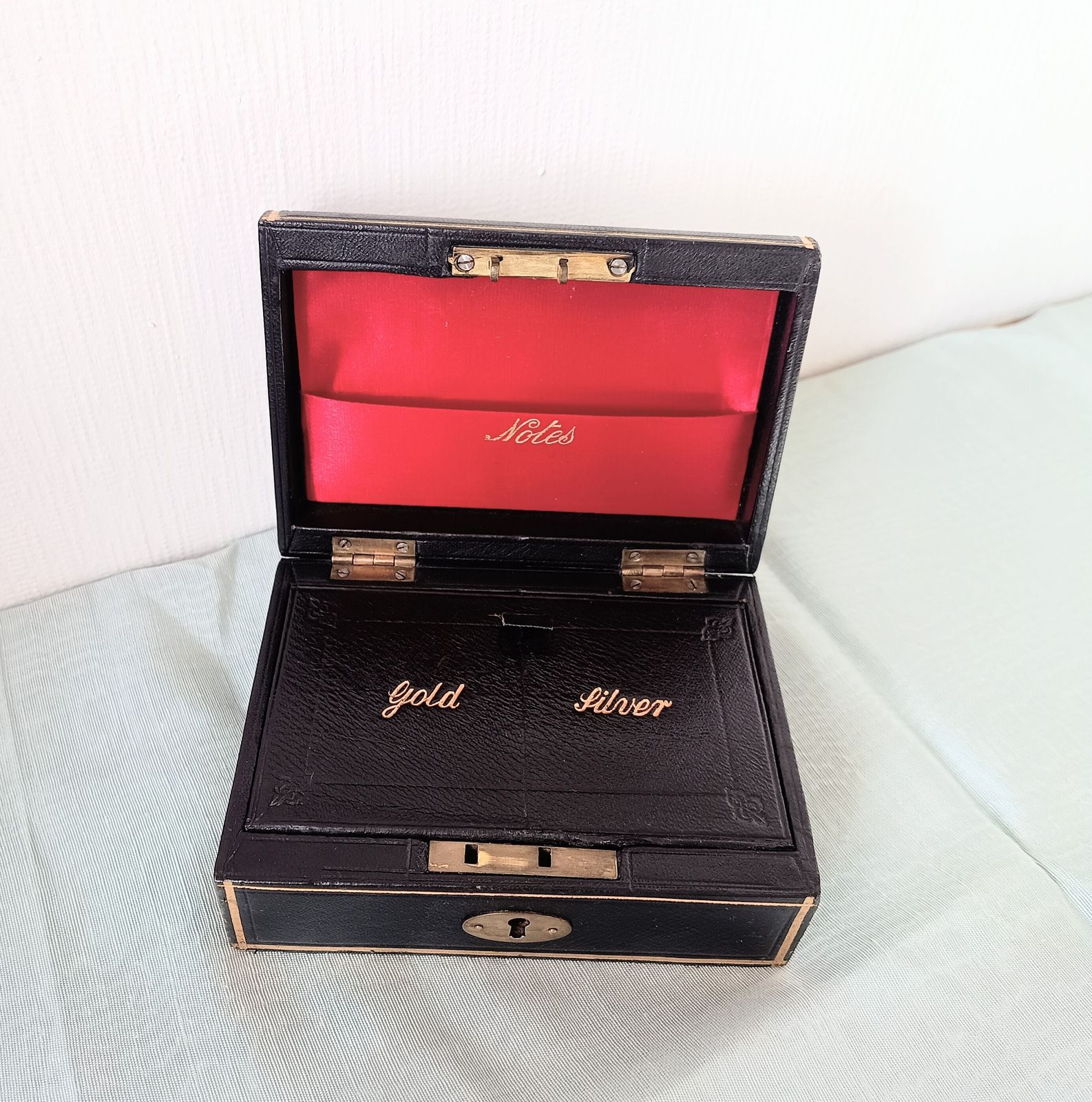Home Decor Victorian Gold And Silver Bullion Or Coins Cash Chest Or Jewellery Box, Embossed Gold Letters photo