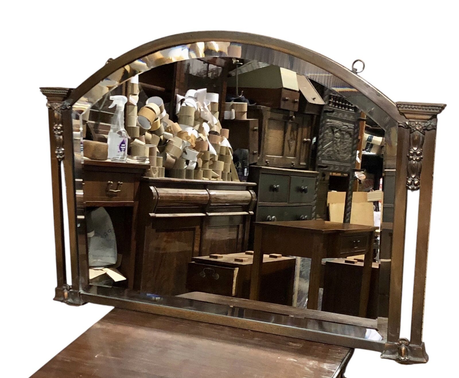 Handsome Vintage Metal Overmantel Mirror photo for sale