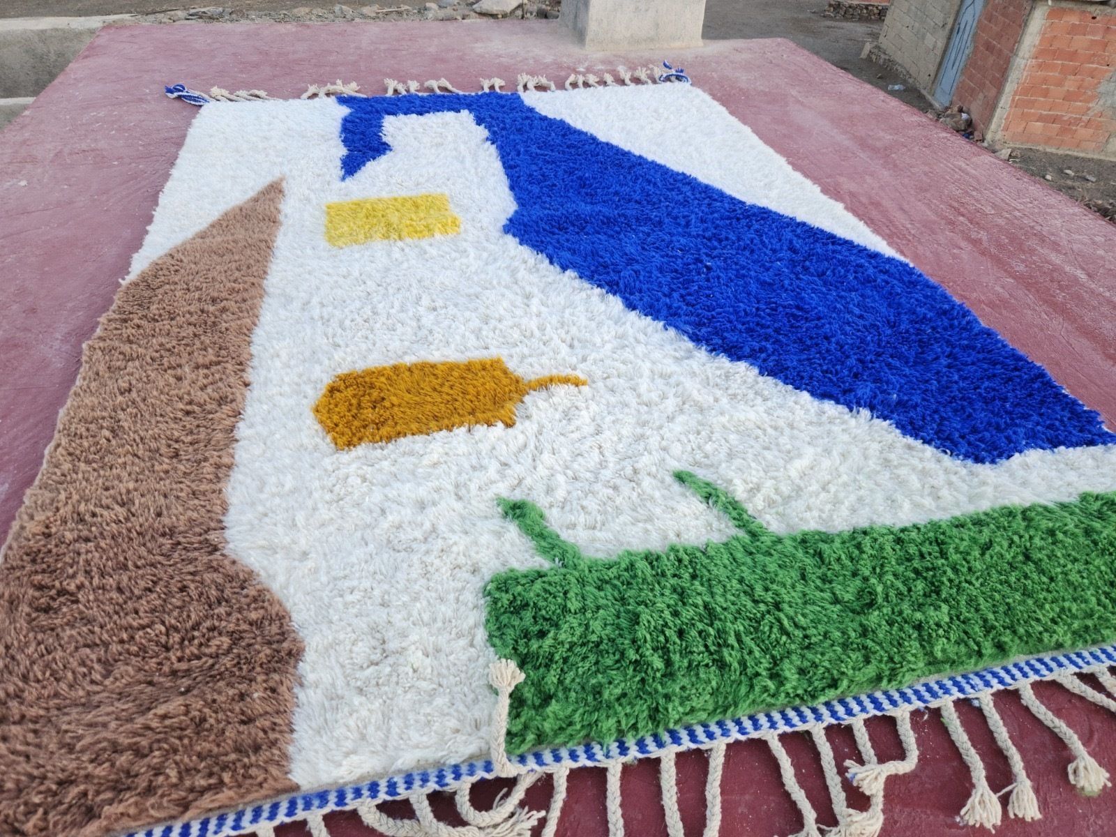 Large Abstract Contemporary Beni Ourain Rug   Hand Knotted Moroccan Wool   300x200cm photo vintage