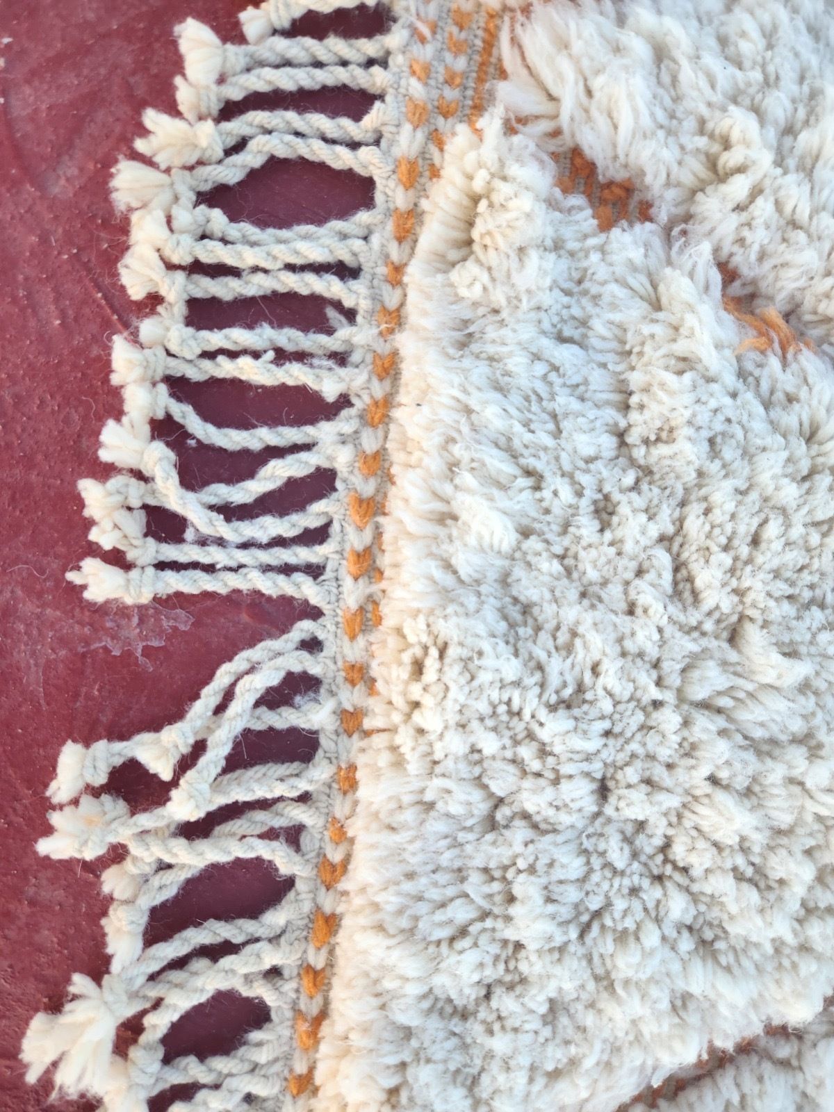 Classic Beni Ourain Diamond Rug   Terracotta Lines On Cream Wool   300x200cm photo Textiles